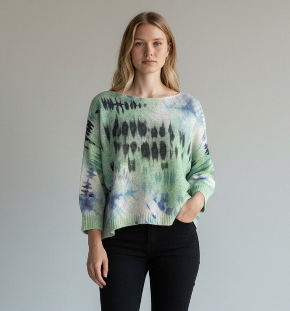Bella Amore Italian‎ Knit Sweater, Women's M/L, L 3/4 Sleeve Tie Dye Vacation